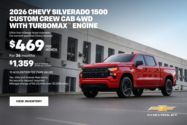 2026 Chevy Silverado 1500 Custom Crew Cab 4WD with TurboMax Engine. Ultra-low mileage lease examp...